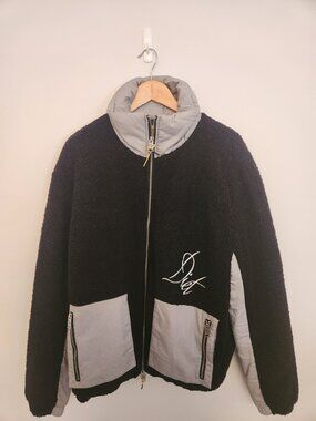 Diet Starts Monday Sherpa Fleece Utility Jacket Black Grey Size XL